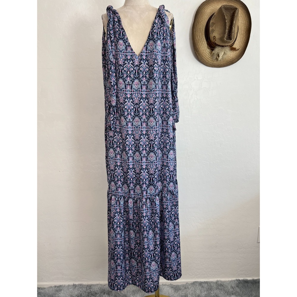 Banana Republic Geometric Ikat Tie Strap Tiered Maxi Dress Size XL